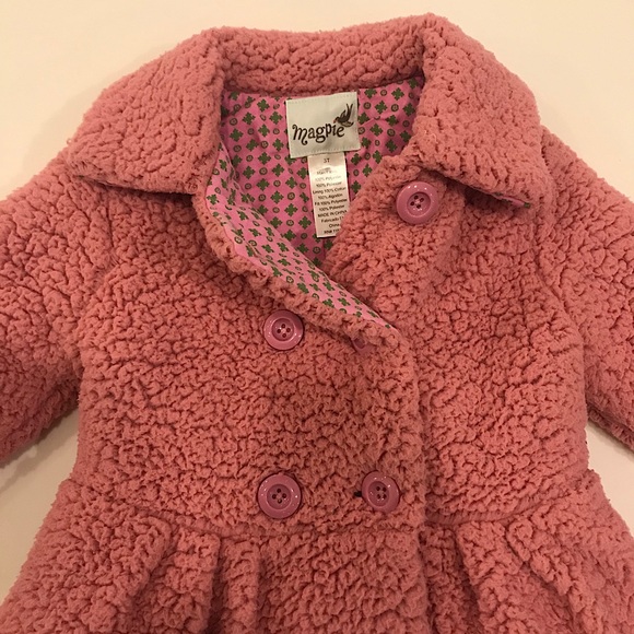 Magpie Pink Sherpa Fleece Pea Coat 3T - Picture 2 of 3